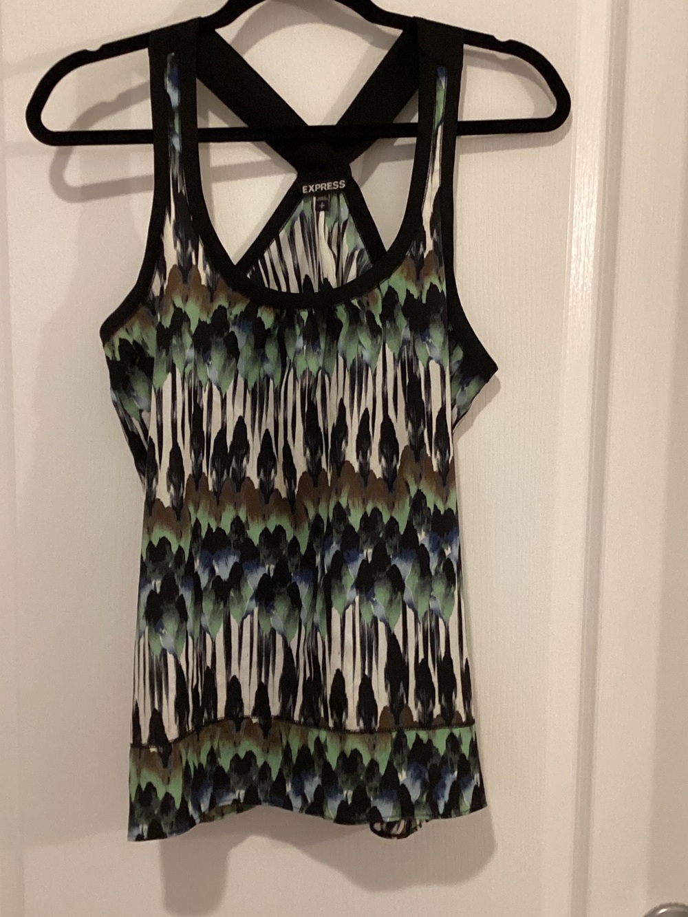 Express Green and Black Patterned Racerback Tank Top